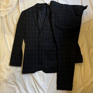 H&M Navy Windowpane Skinny Fit Suit
